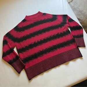 HAPPY SHEEP‎ red black striped cashmere knit long sleeve boxy oversized sweater